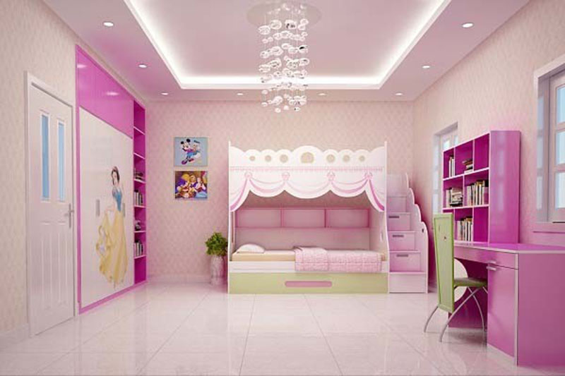 Thiết kế nội thất phòng ngủ bé gái đẹp với màu sắc dịu dàng, nữ tính